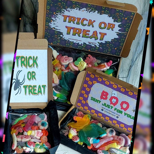 Personalised Halloween Sweets, Pick and Mix Letterbox Sweetbox with Halloween Image, (Large 400g)